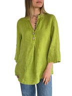 Blusa Italiana 100% Lino dos Botones, color Pistacho