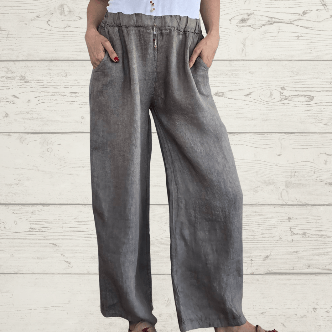 Pantalón 100% Lino Italiano, color Taupe