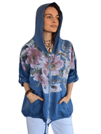 Chaqueta Italiana 100% Lino Estampado, fondo Jacinto