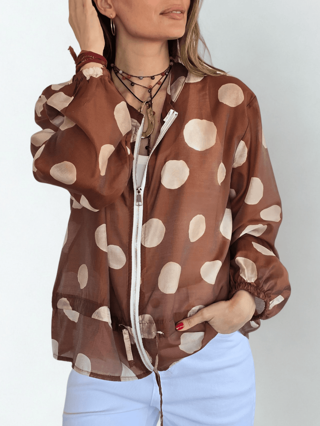 Chaqueta Italiana Lunares, fondo Terracota