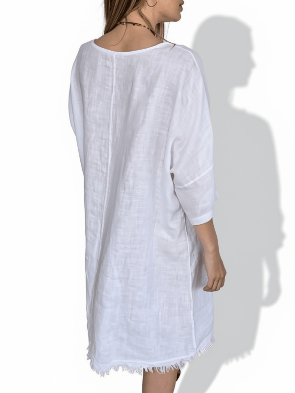 Vestido Italiano 100% Lino dos Botones, color Blanco