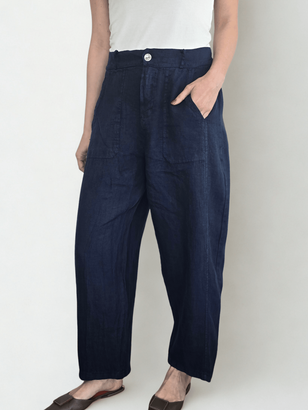 Pantalón Italiano 100% Lino, color Azul Marino