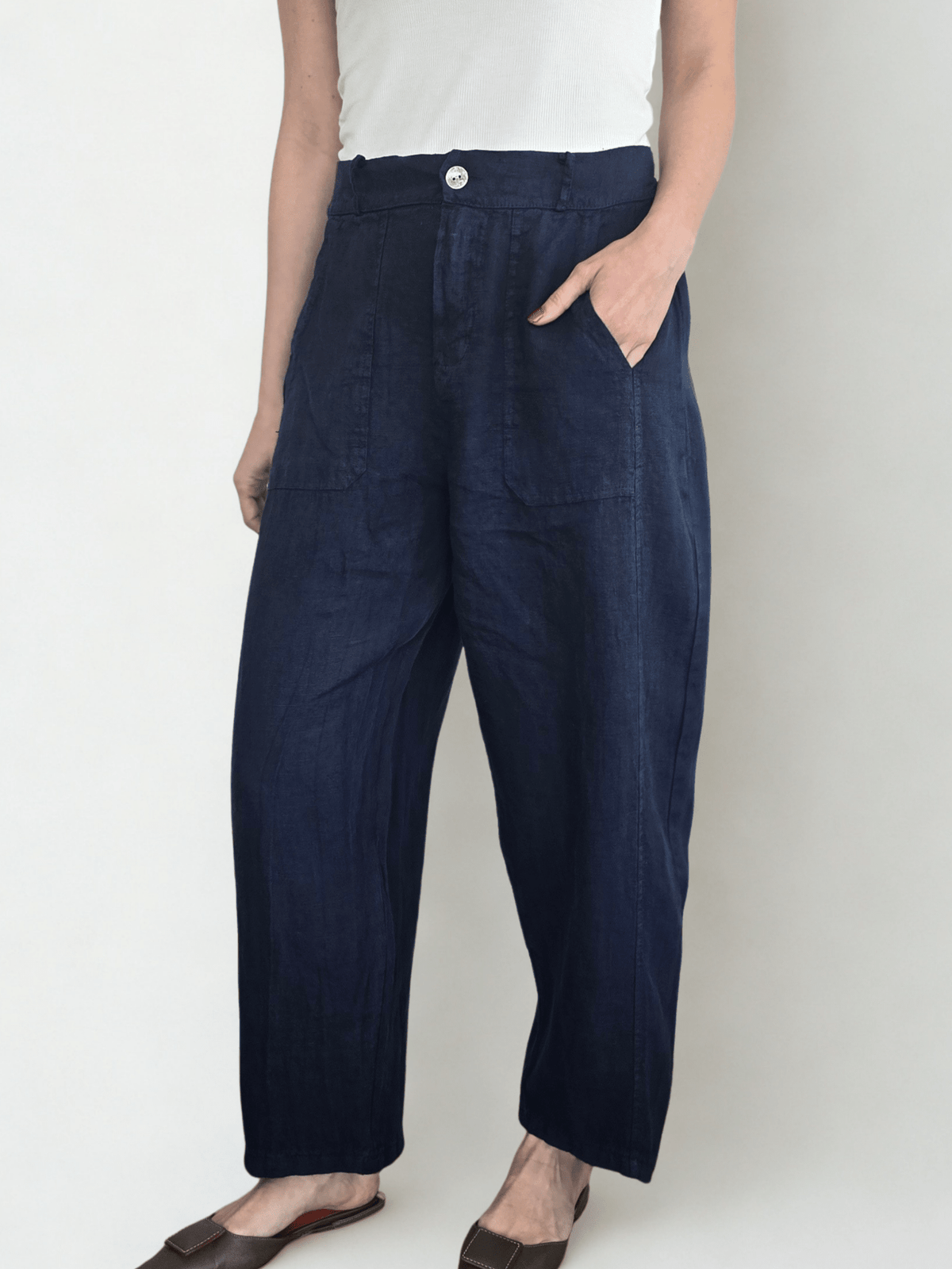 Pantalón Italiano 100% Lino, color Azul Marino