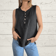 Cargar imagen en el visor de la galería, Blusa de Lino Italiano botoncitos, color Gris
