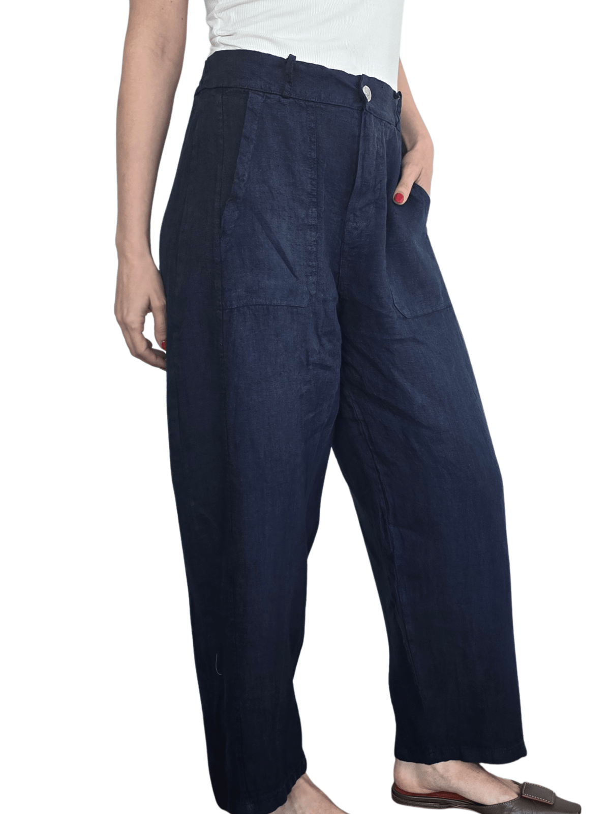 Pantalón Italiano 100% Lino, color Azul Marino