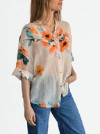 Blusa Italiana Floreada, fondo Beige