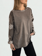 Polera con mangas bordadas, color Chocolate