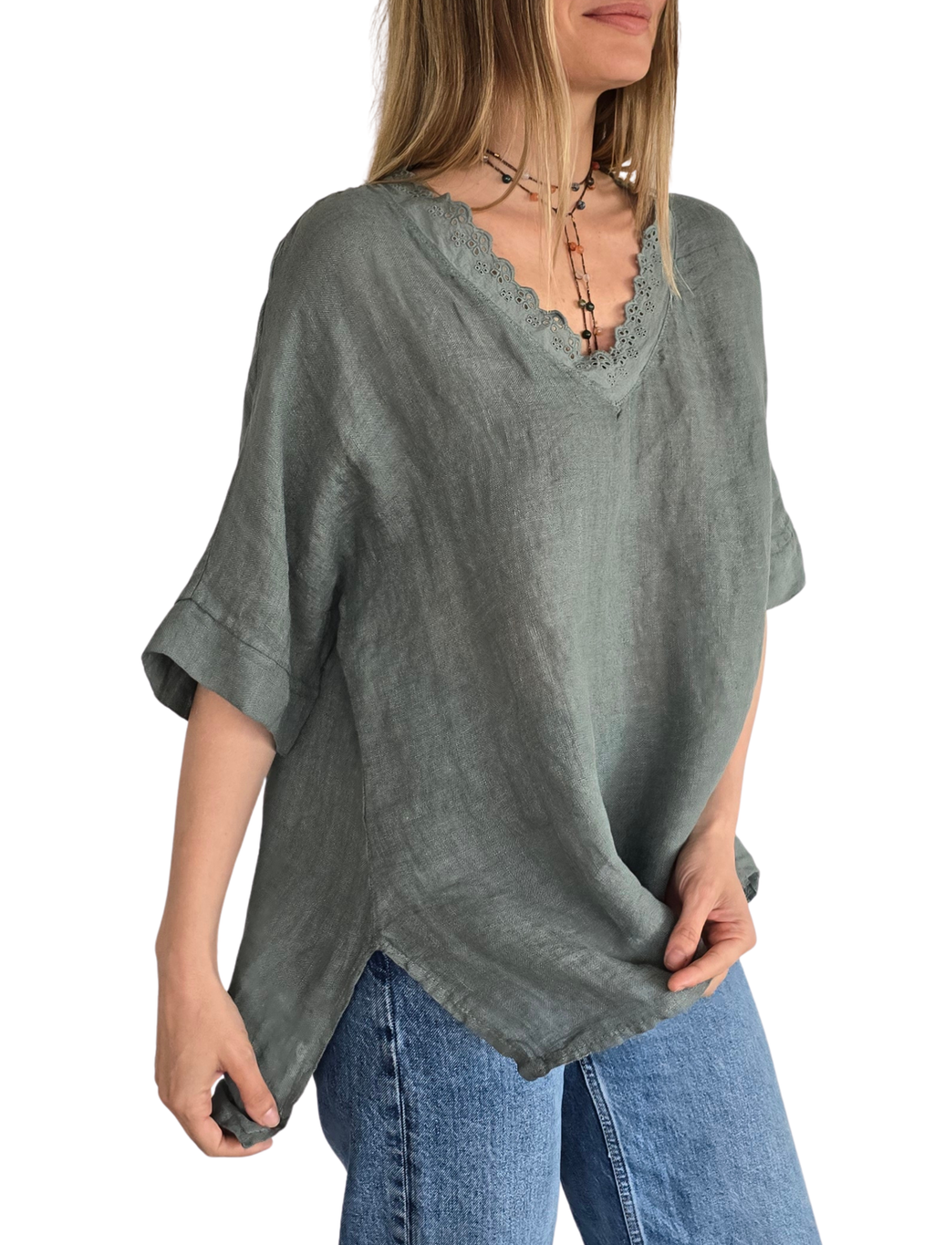 Blusa Italiana Escote Bordado, color Verde