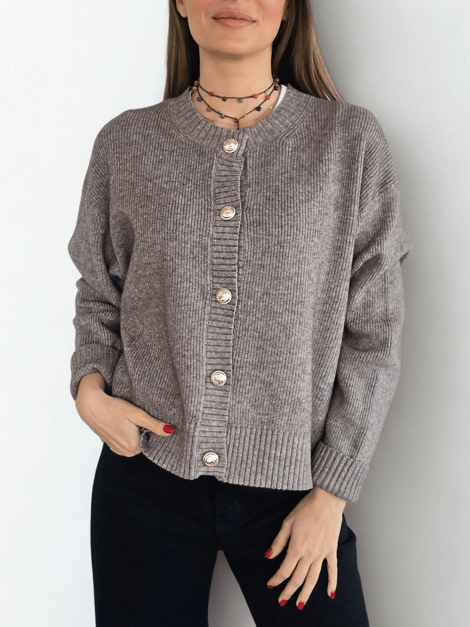 Chaleco Botones Dorados, color Taupe