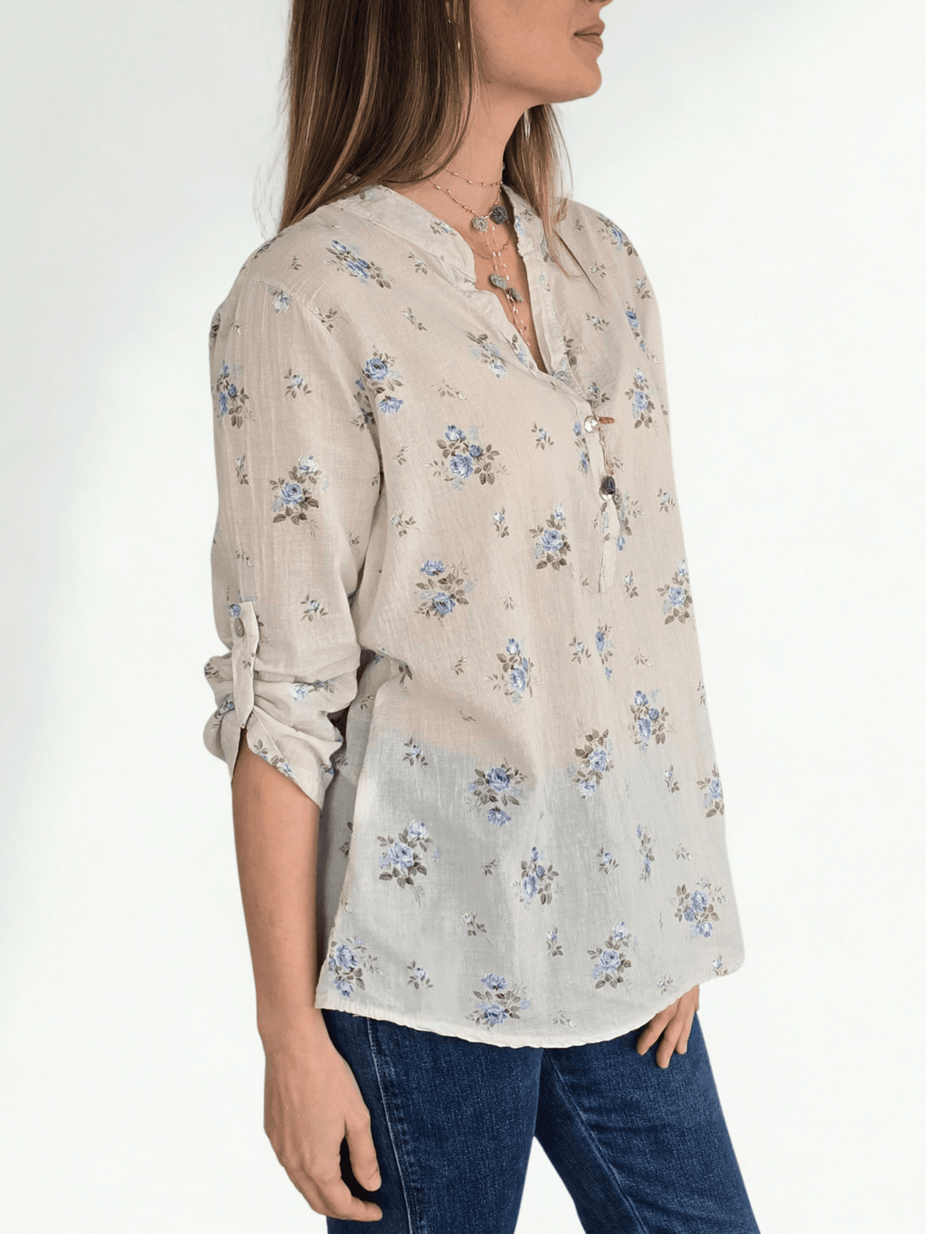 Blusa Italiana Flores, fondo Beige