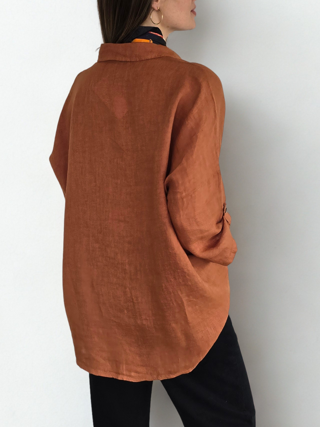 Blusa de Lino Italiano Ancha, color Terracota