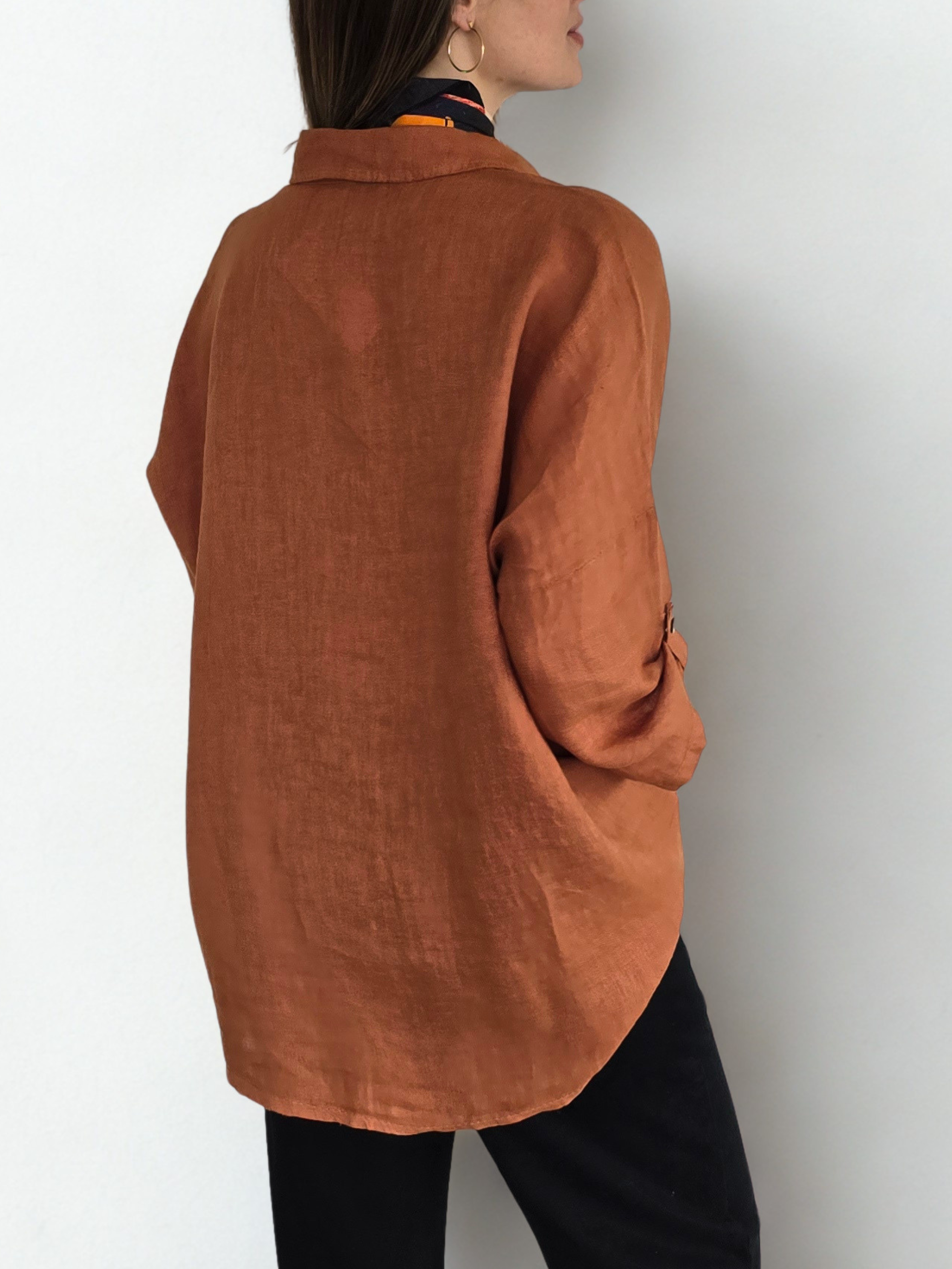Blusa de Lino Italiano Ancha, color Terracota