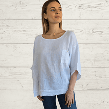 Cargar imagen en el visor de la galería, Blusa de Lino Italiano un bolsillo, color Blanco
