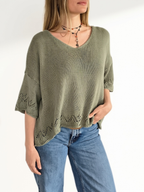 Sweater Italiano Pretina y Puño Calado, color Verde