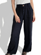 Pantalón 100% Lino Italiano, color Azul Marino