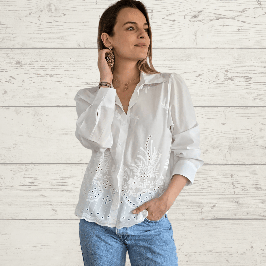 Blusa Bordada, color Blanco