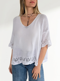 Sweater Italiano Pretina y Puño Calado, color Blanco