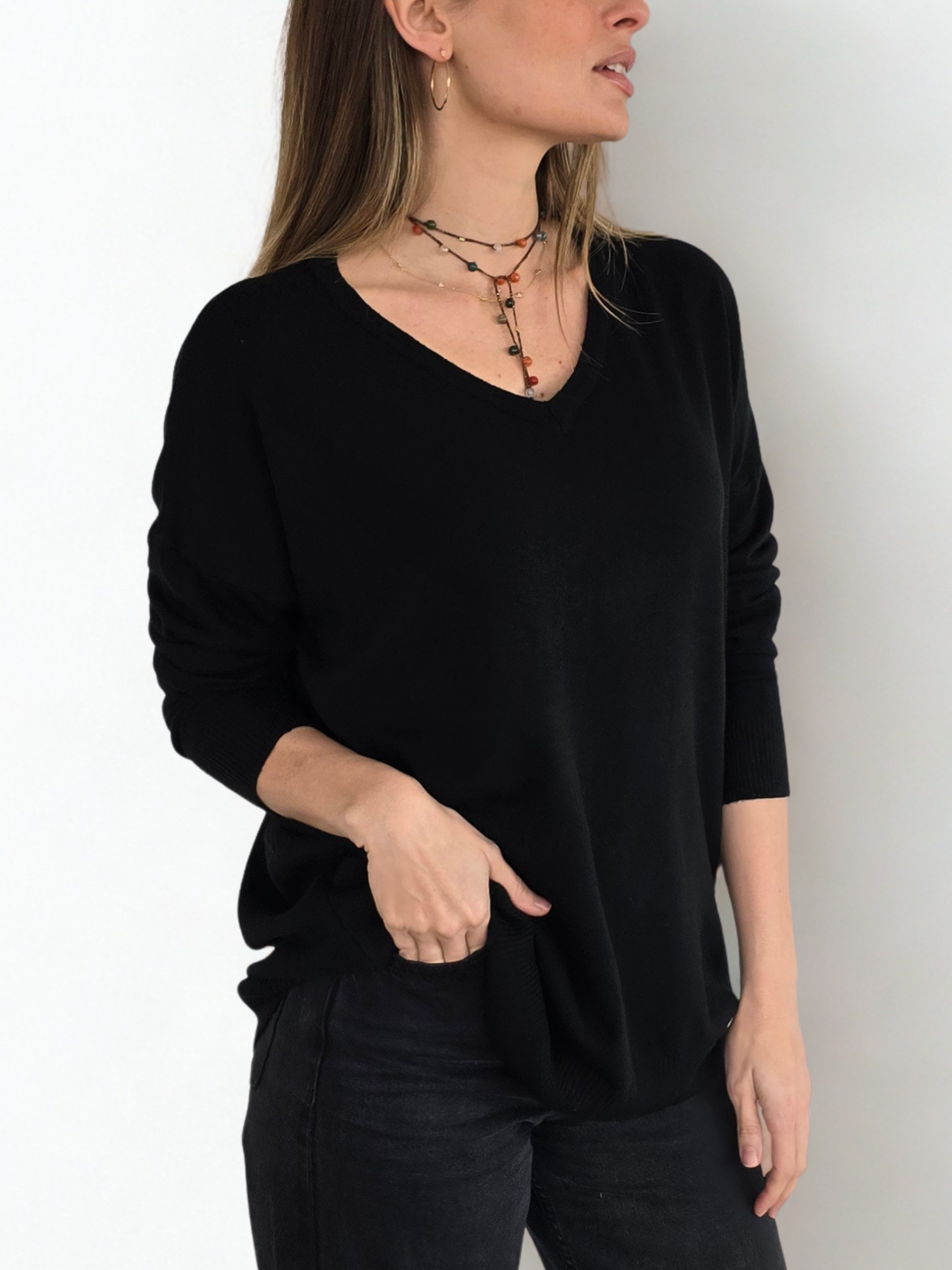 Sweater Escote en V, color Negro
