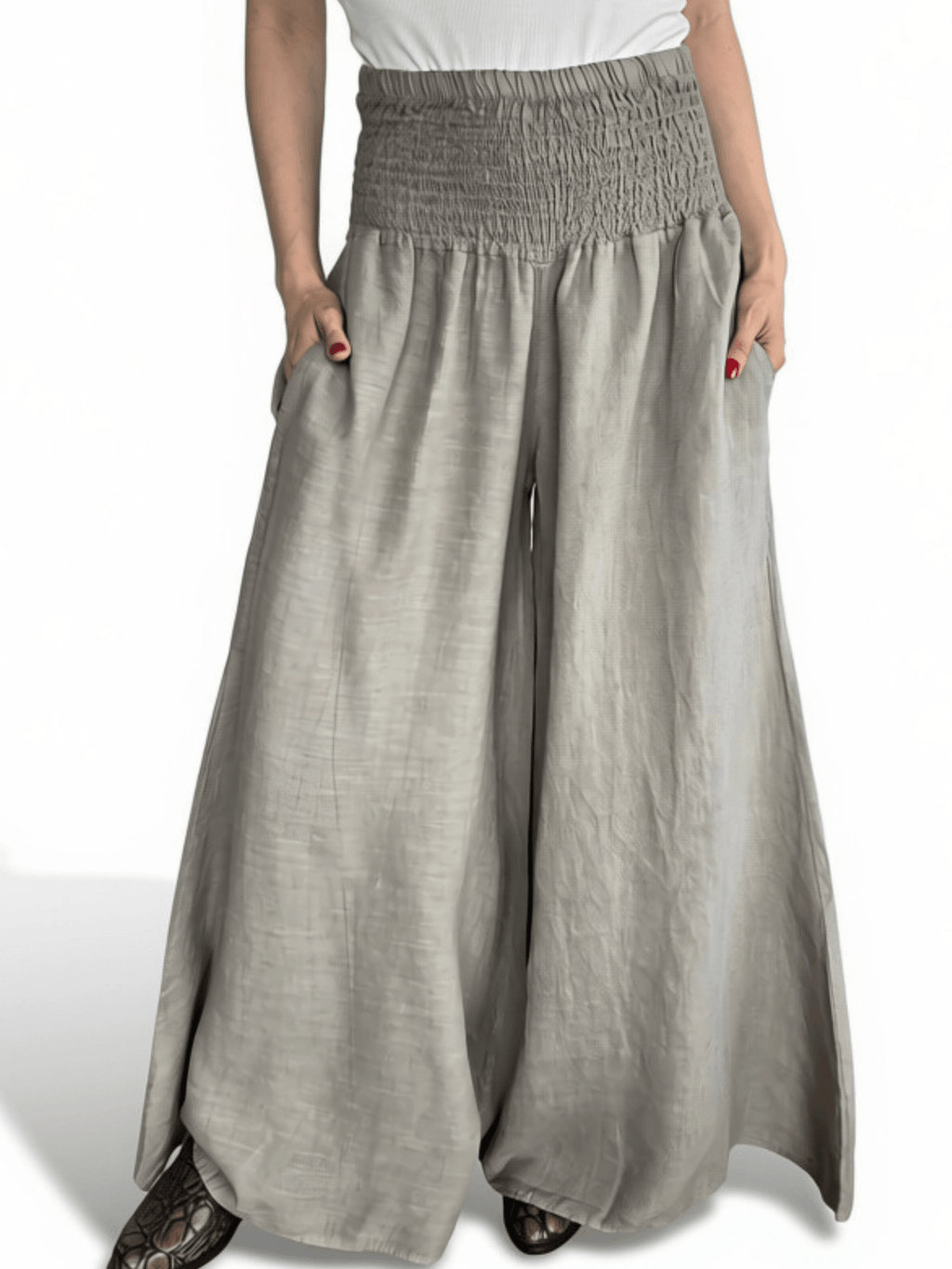 Pantalón Palazzo Italiano 100% Lino, color Taupe
