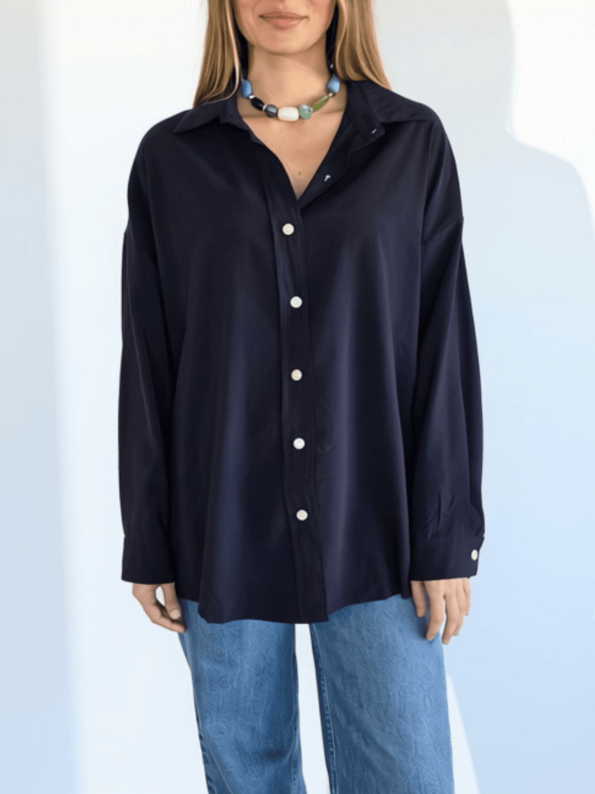 Blusa Tencel, color Azul Marino