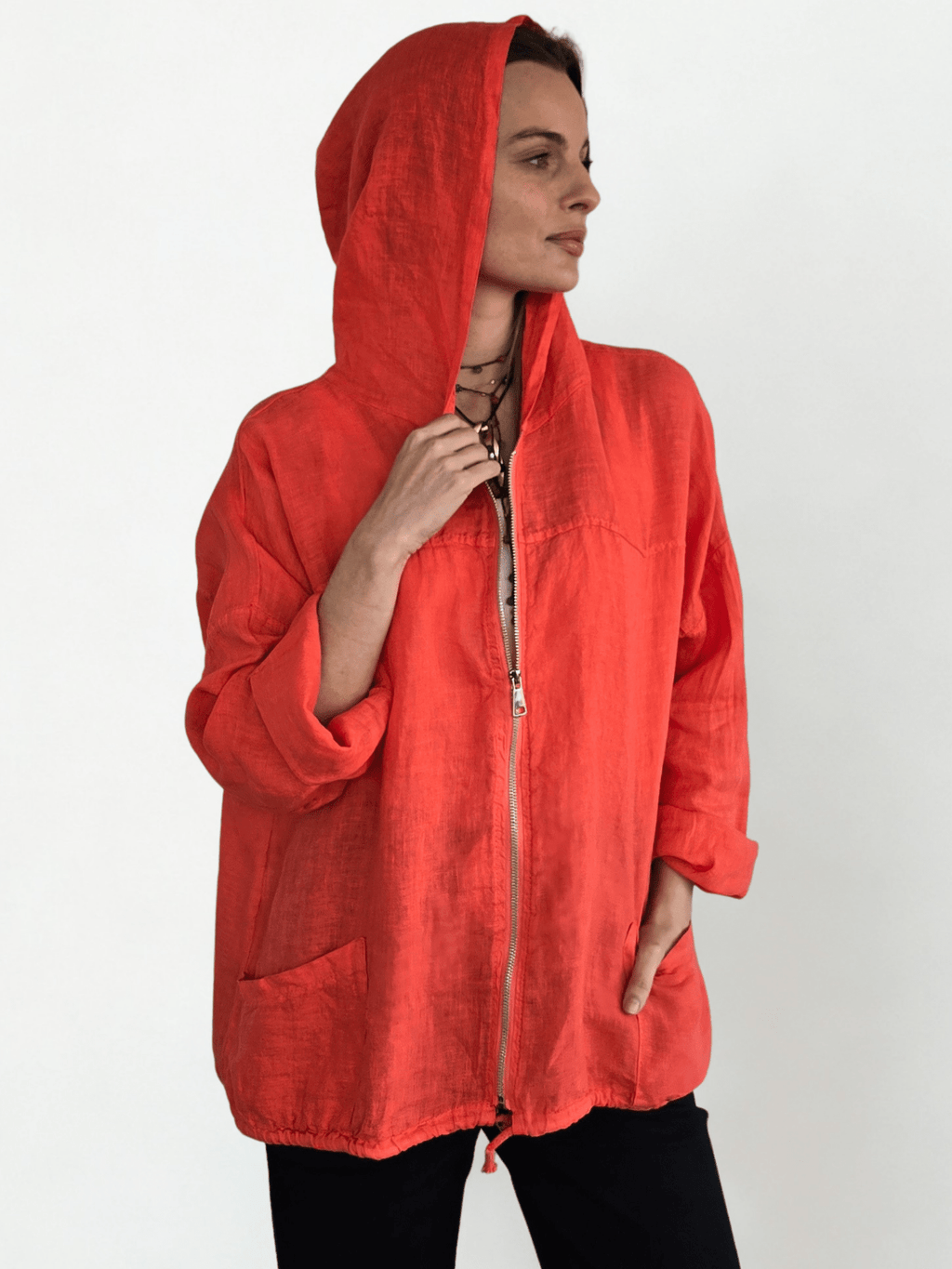 Chaqueta Italiana 100% Lino, color Coral