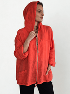 Chaqueta Italiana 100% Lino, color Coral