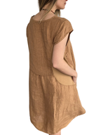 Vestido Italiano 100% Lino, color Camel