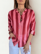 Blusa Italiana Rayada, color Guinda con Rosado