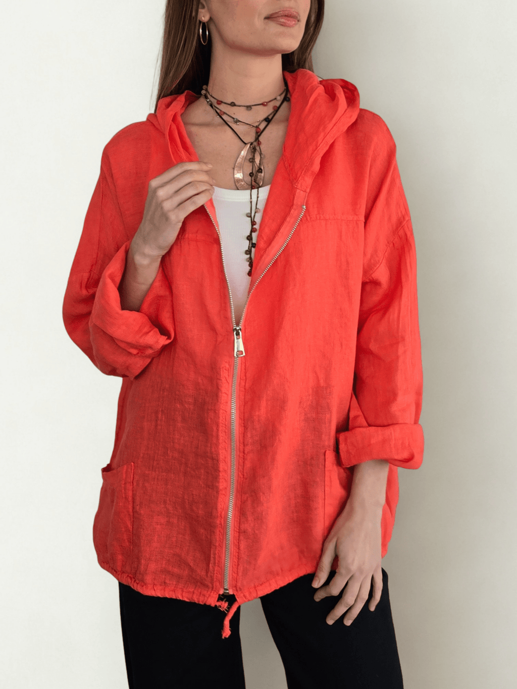 Chaqueta Italiana 100% Lino, color Coral