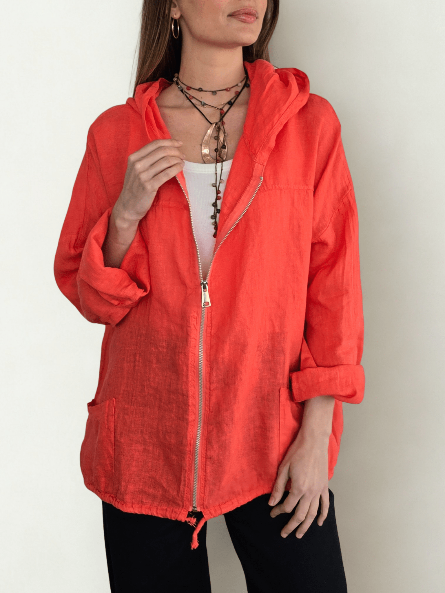 Chaqueta Italiana 100% Lino, color Coral