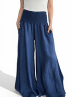 Pantalón Palazzo Italiano 100% Lino, color Azul