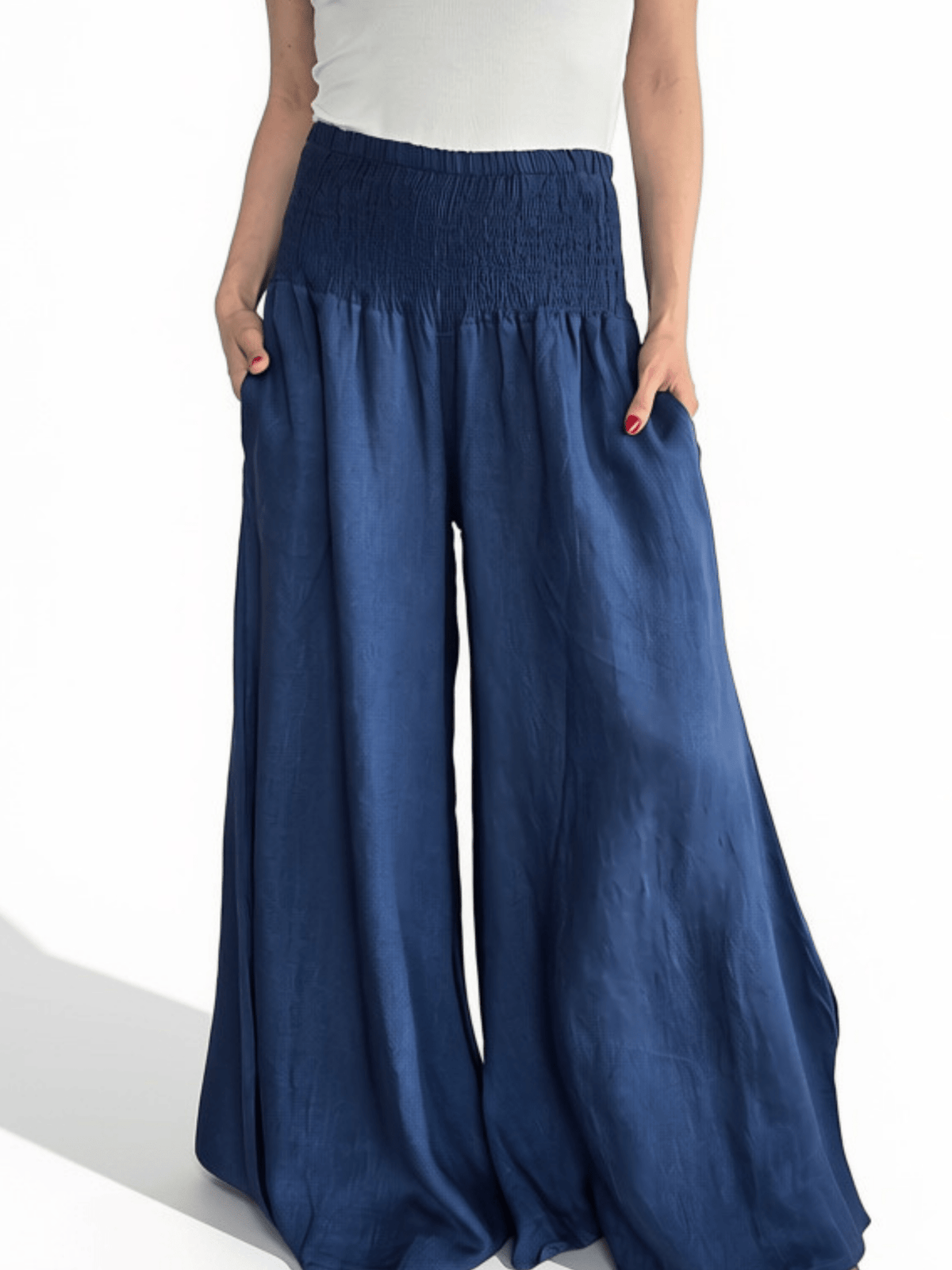 Pantalón Palazzo Italiano 100% Lino, color Azul