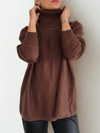 Sweater cuello subido Ribete, color Chocolate