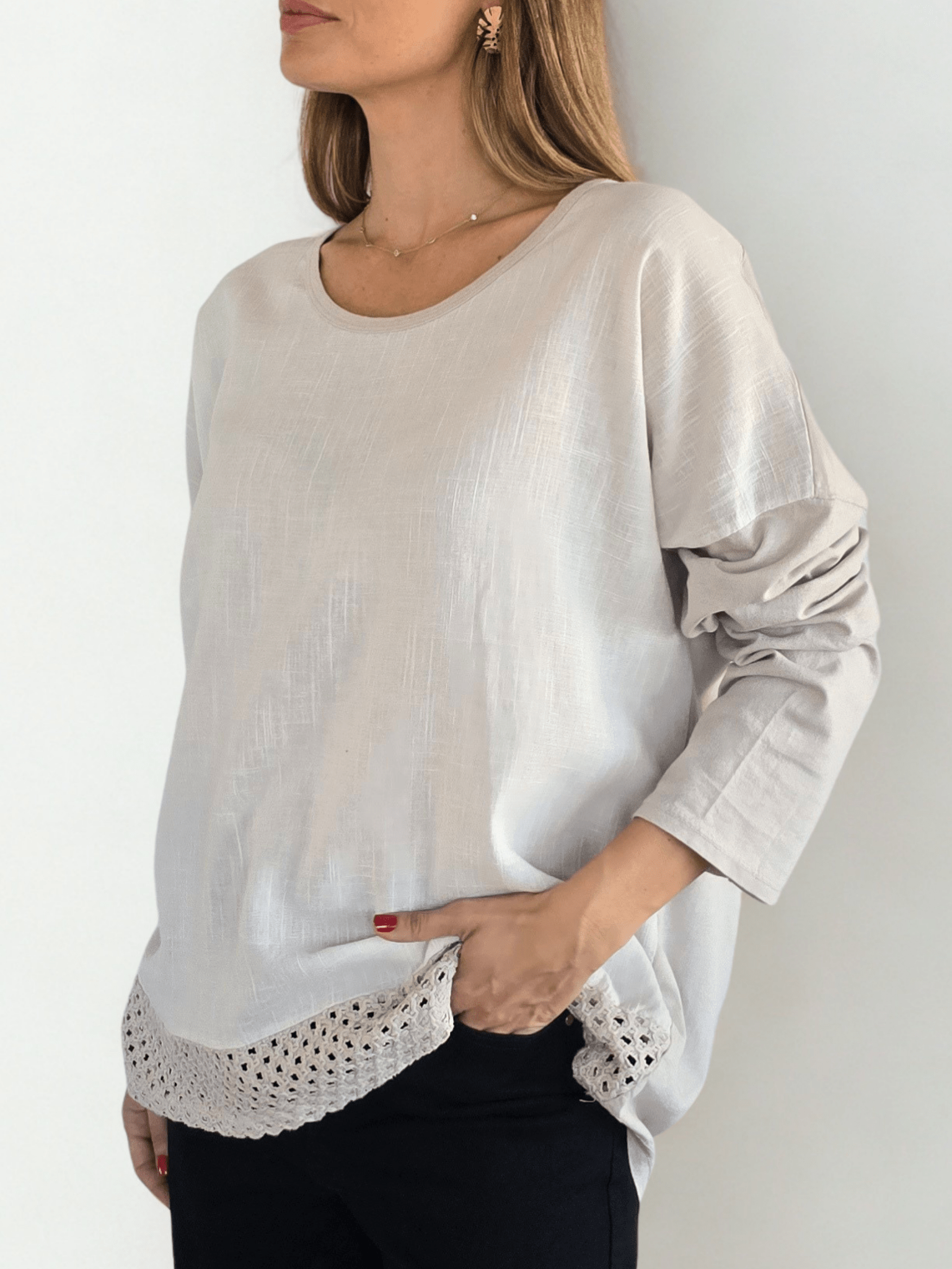 Blusa Italiana Bordada, color Beige