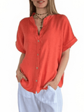 Blusa Italiana 100% Lino Escote en V, color Salmón