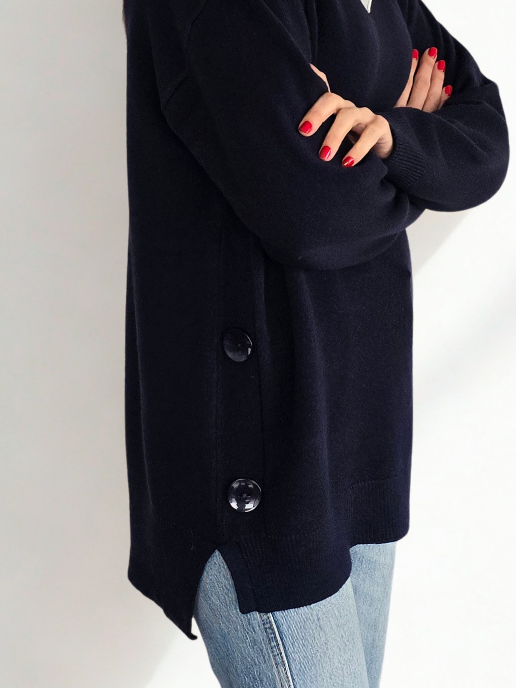 Sweater con Botones a los Lados, color Azul Marino