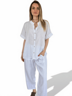 Blusa Italiana 100% Lino Escote en V, color Blanco