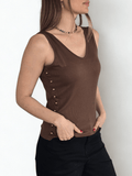 Polera escote en V sin Mangas, color Chocolate