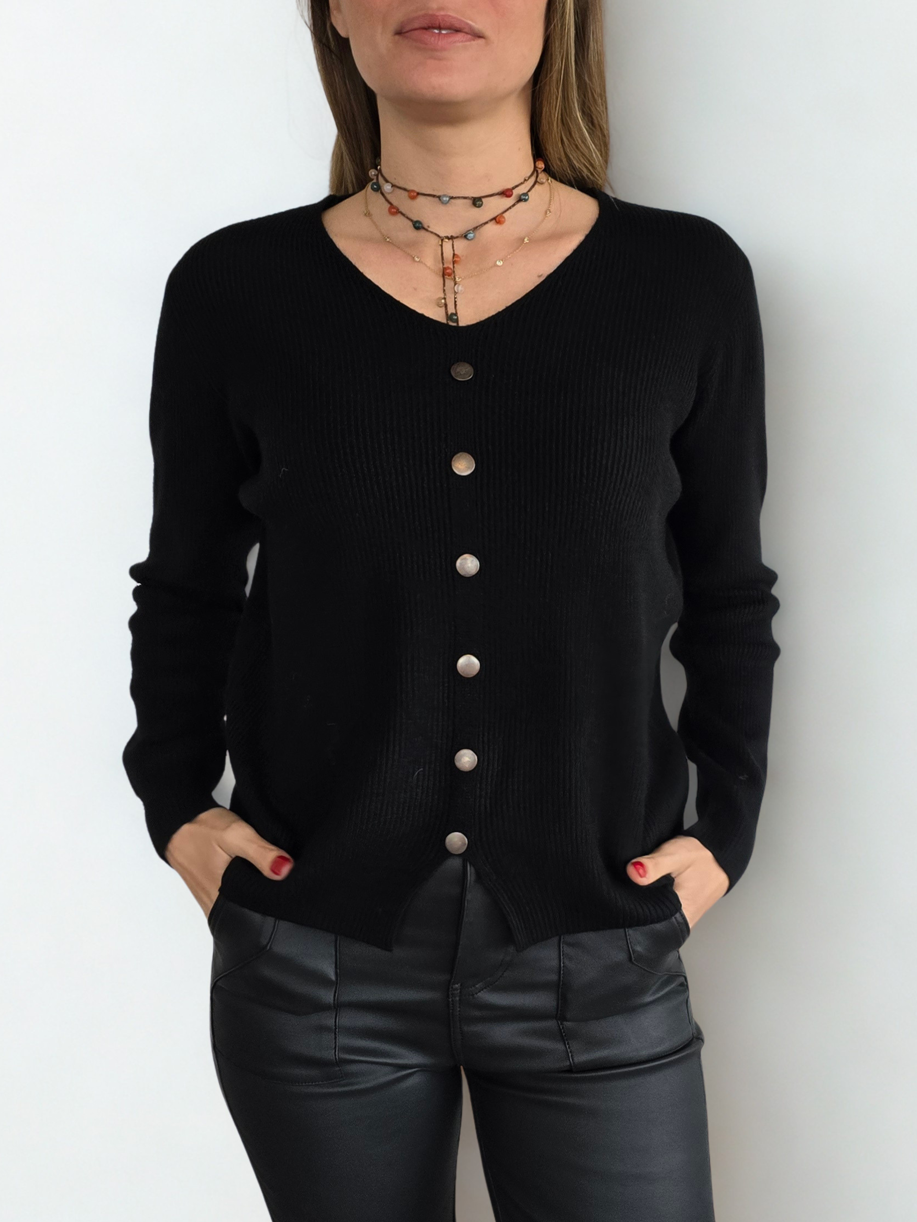 Sweater escote en V, color Negro