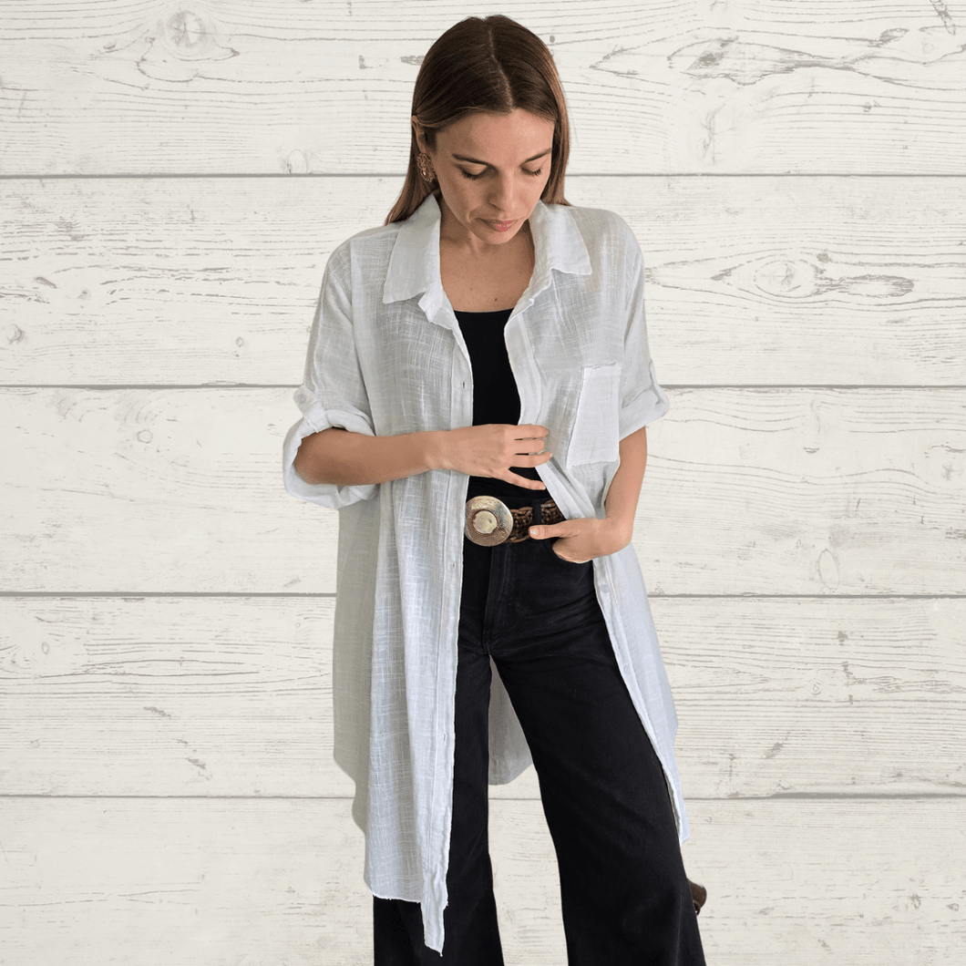 Blusa/Blusón largo Italiano, color Blanco