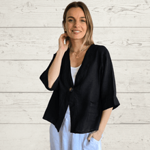 Cargar imagen en el visor de la galería, Chaqueta 100% Lino Italiano un botón, color Negro
