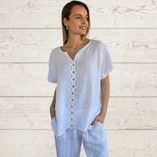 Cargar imagen en el visor de la galería, Blusa 100% Lino Italiano Bordada, color Blanco
