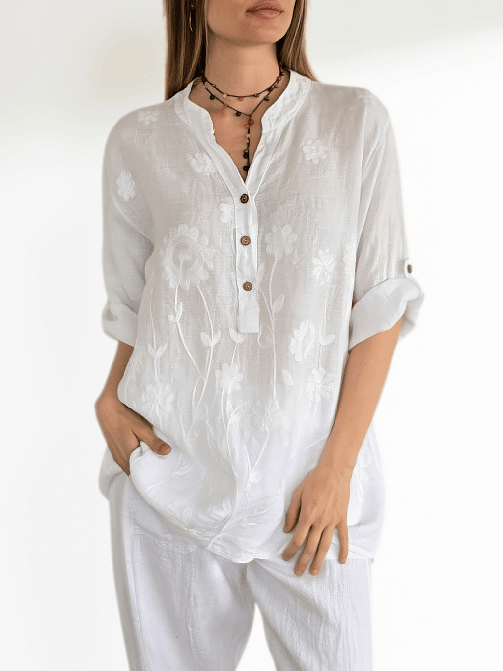 Blusa Italiana Bordada, color Blanco