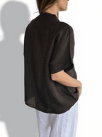 Blusa Italiana 100% Lino Escote en V, color Chocolate