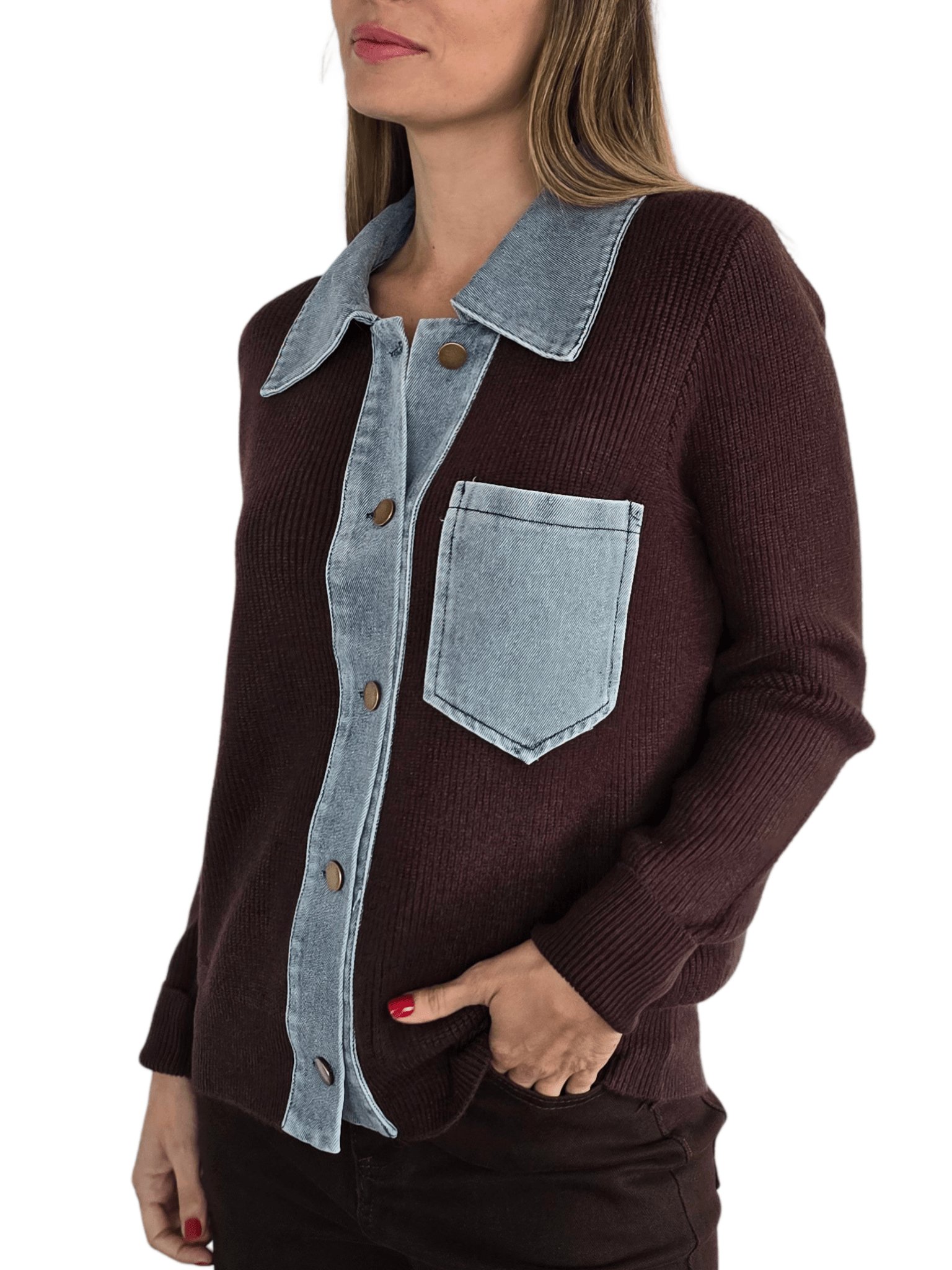 Chaleco con Jeans, color Chocolate