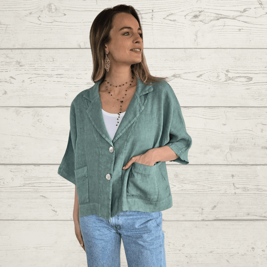 Chaqueta de Lino Italiano dos botones, color Verde