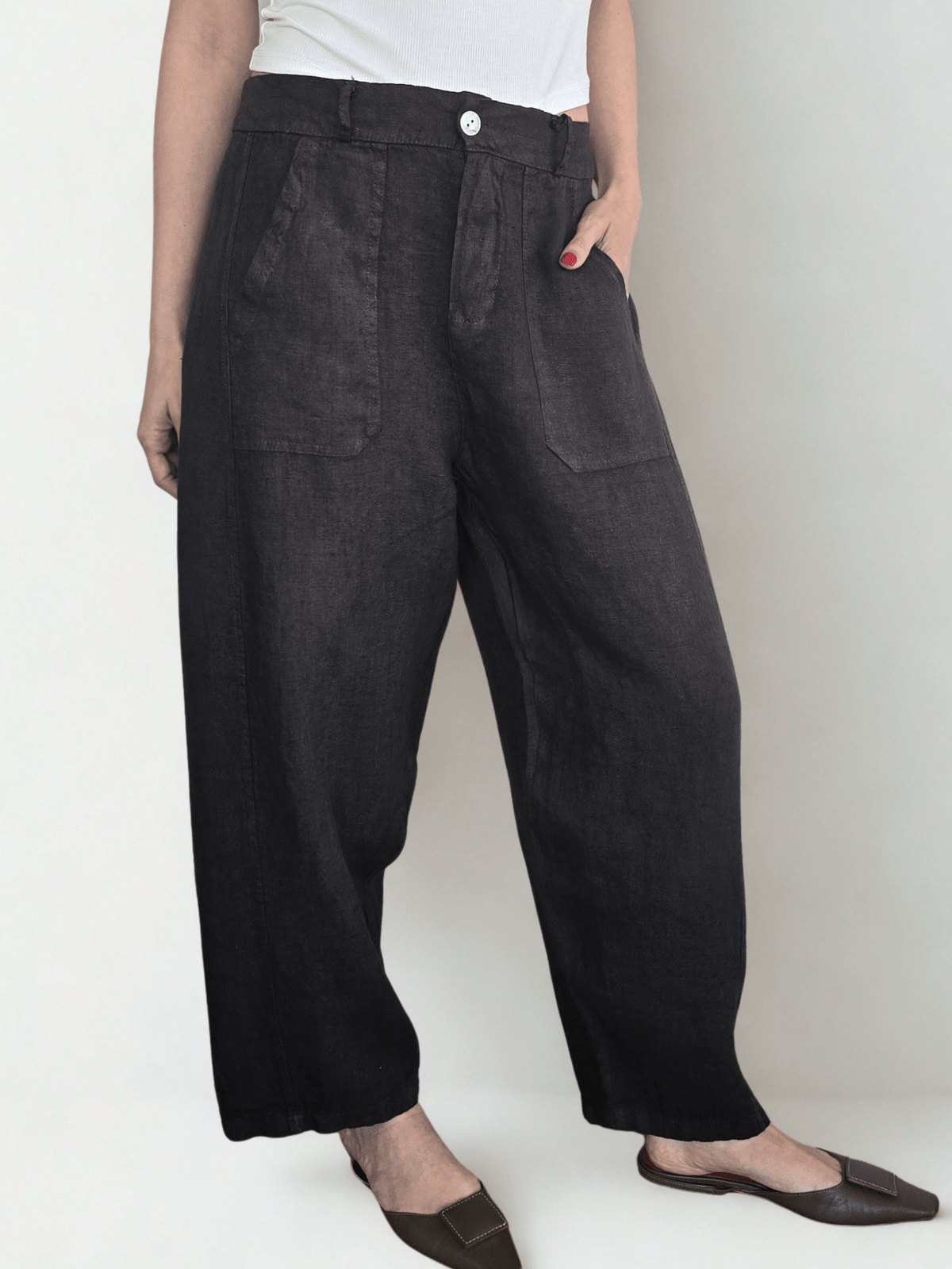 Pantalón Italiano 100% Lino, color Chocolate