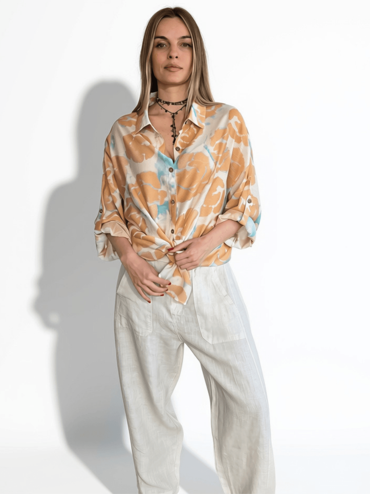 Blusa Estampada Flores, Tonos Camel