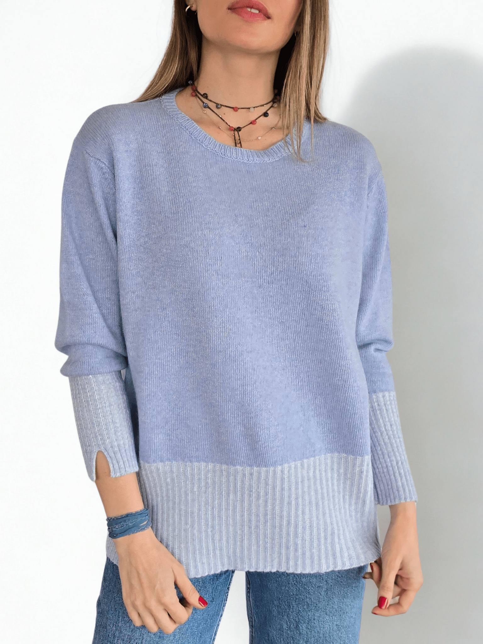 Sweater Italiano Pretina Rayada, color Celeste