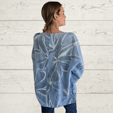 Cargar imagen en el visor de la galería, Blusa Italiana 100% Lino Estampadao, fondo Celeste
